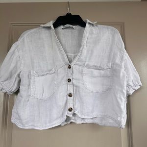 ZARA button down crop linen shirt